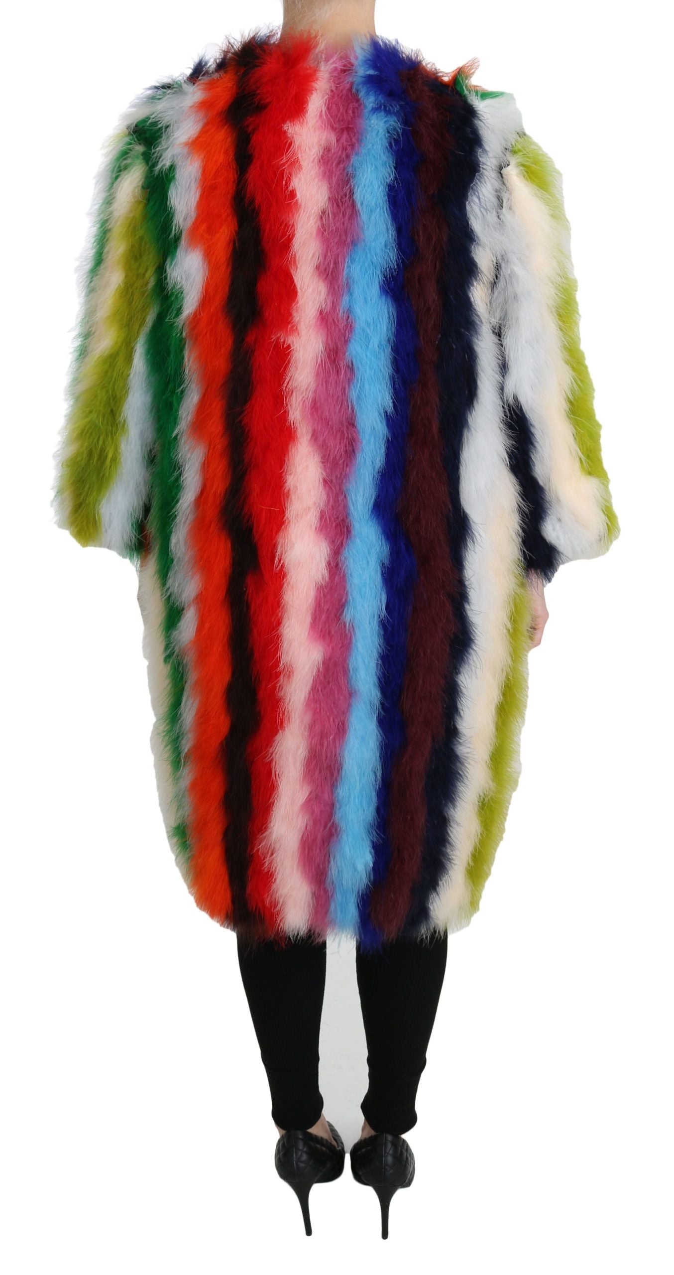 Dolce &amp; Gabbana Elegant Multicolor Feather Long Coat Jacket