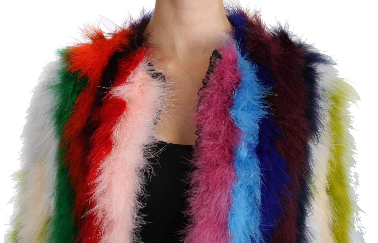 Dolce &amp; Gabbana Elegant Multicolor Feather Long Coat Jacket