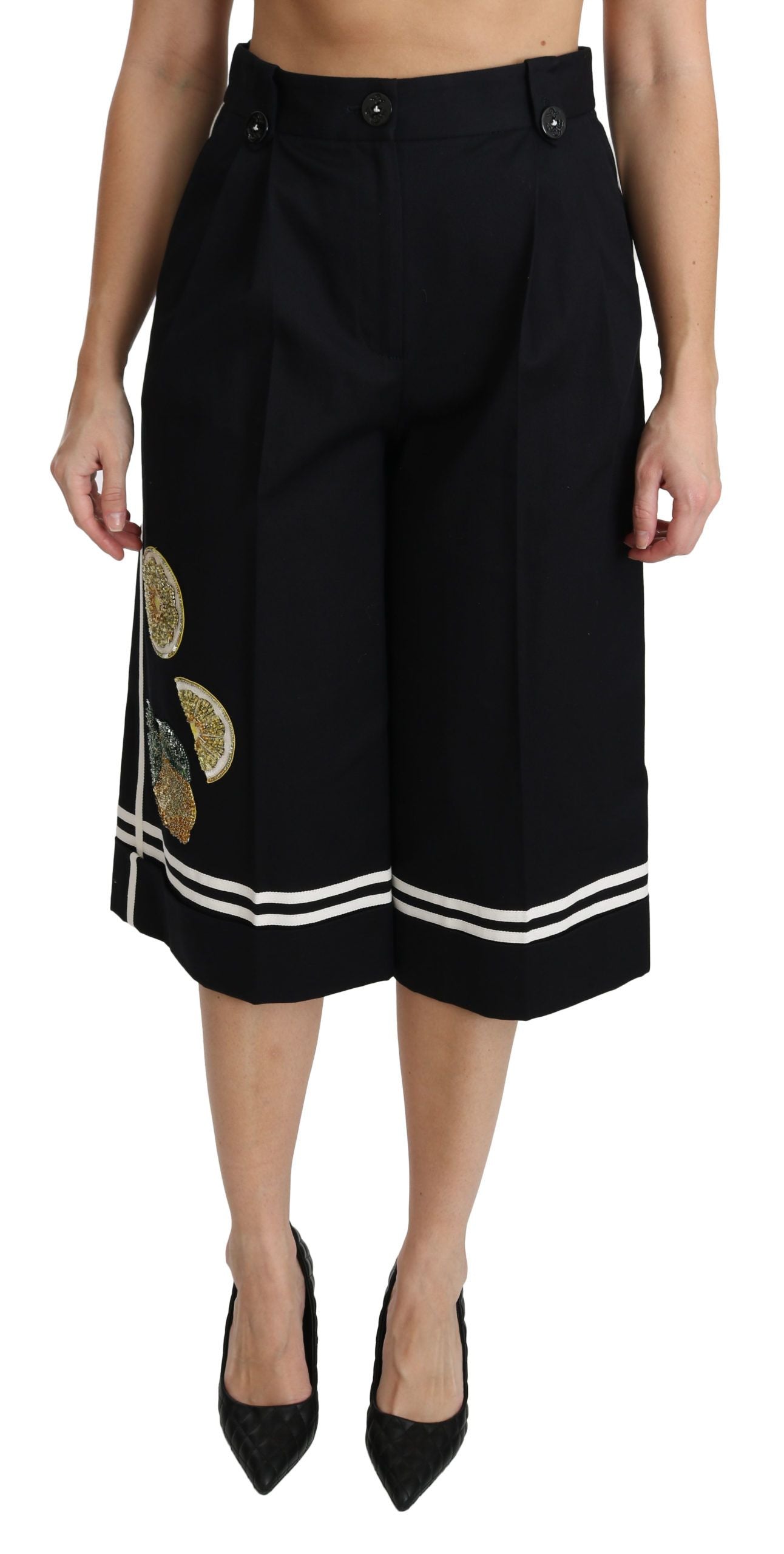 Dolce &amp; Gabbana High Waist Cropped Palazzo Pants in Black Lemon