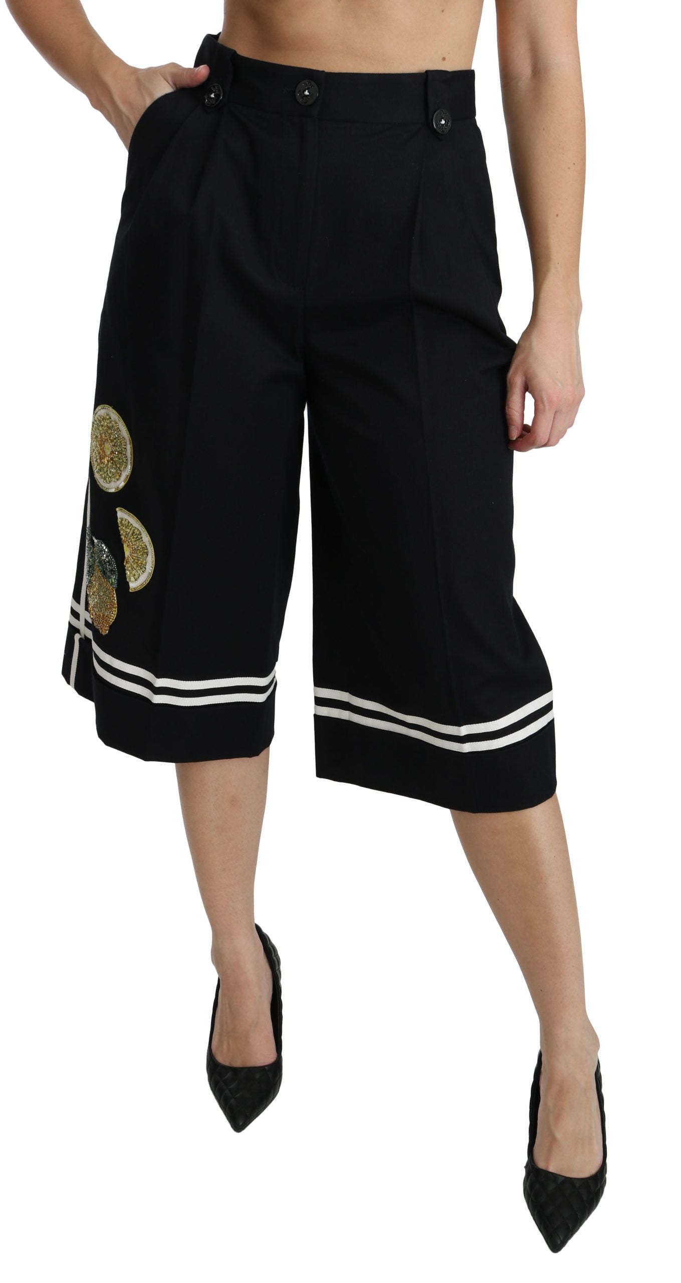 Dolce &amp; Gabbana High Waist Cropped Palazzo Pants in Black Lemon