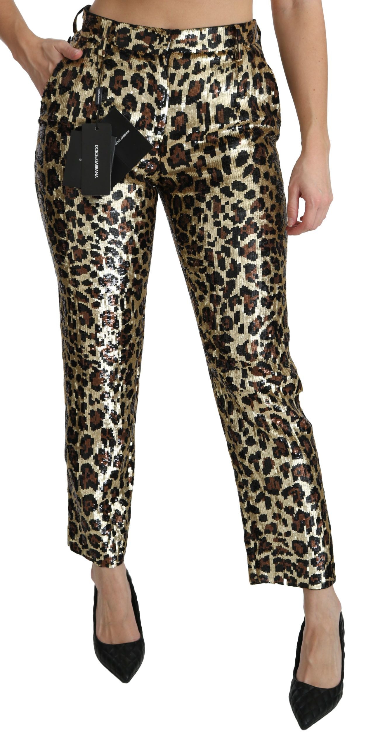 Dolce &amp; Gabbana Chic Leopard Sequin High Waist Pants