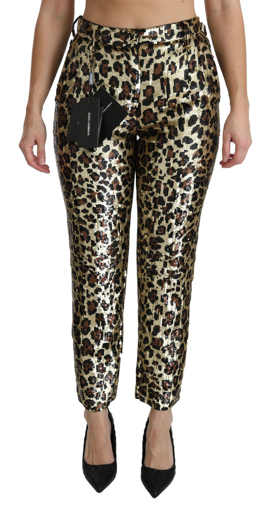 Dolce &amp; Gabbana Chic Leopard Sequin High Waist -housut