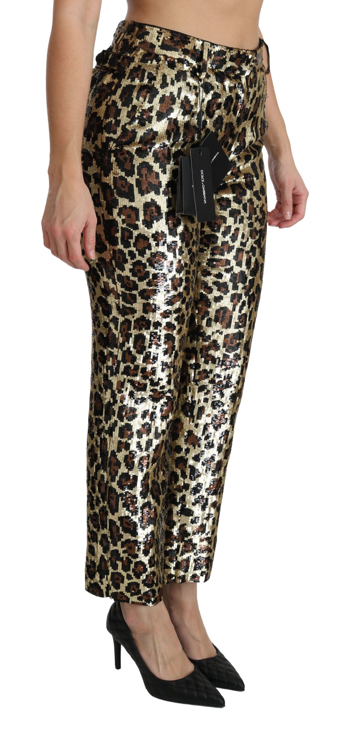 Dolce &amp; Gabbana Chic Leopard Sequin High Waist Pants