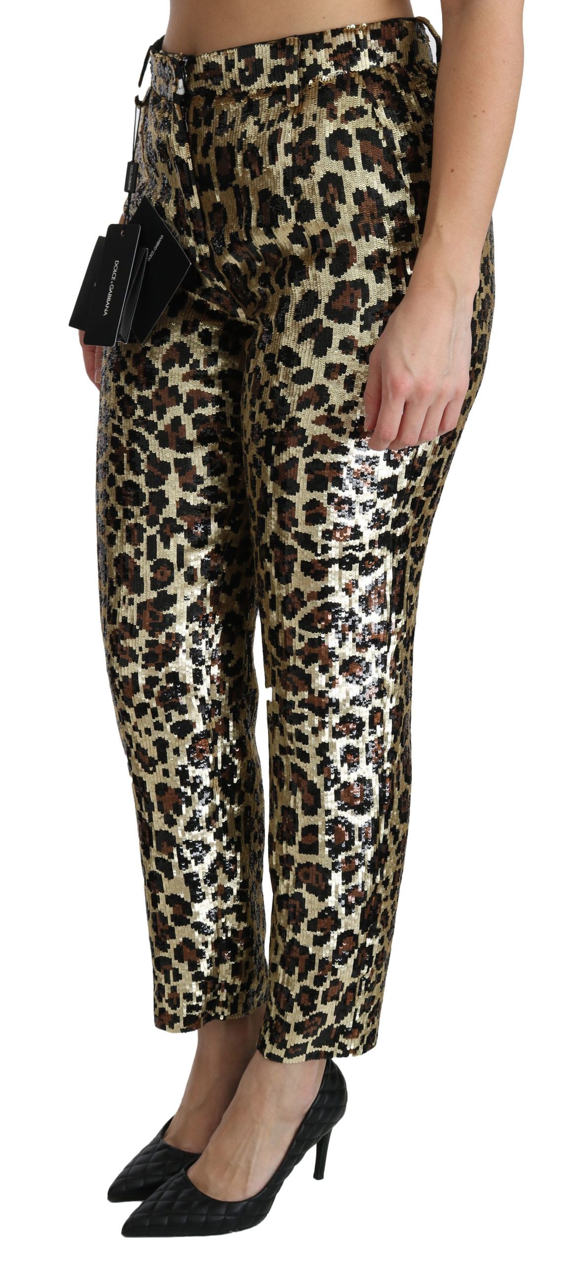 Dolce &amp; Gabbana Chic Leopard Sequin High Waist Pants