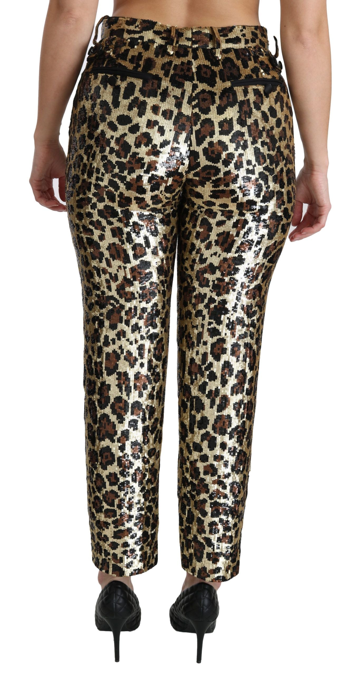 Dolce &amp; Gabbana Chic Leopard Sequin High Waist Pants