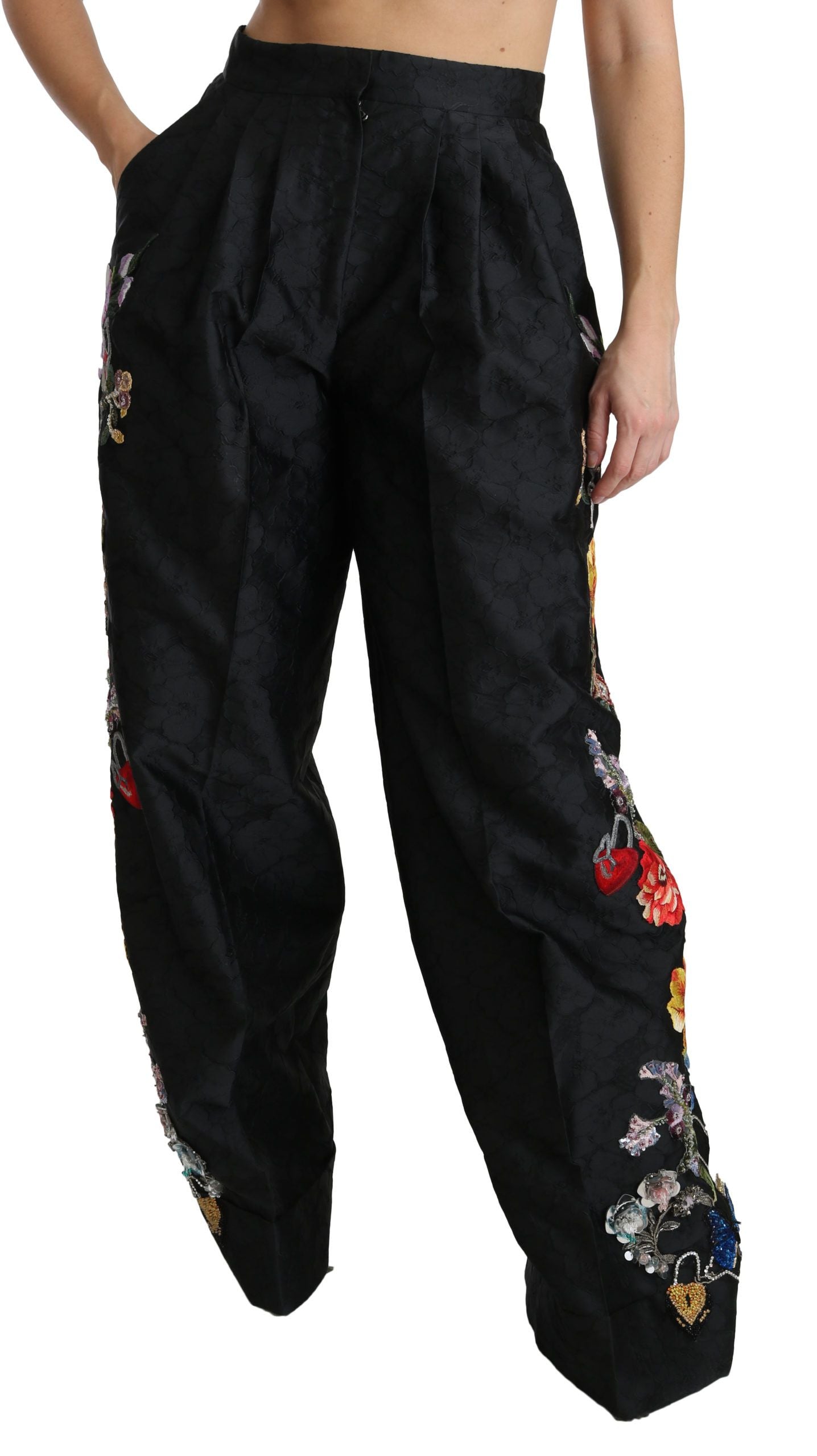 Dolce &amp; Gabbana Elegant high-waisted wide-leg trousers with floral pattern