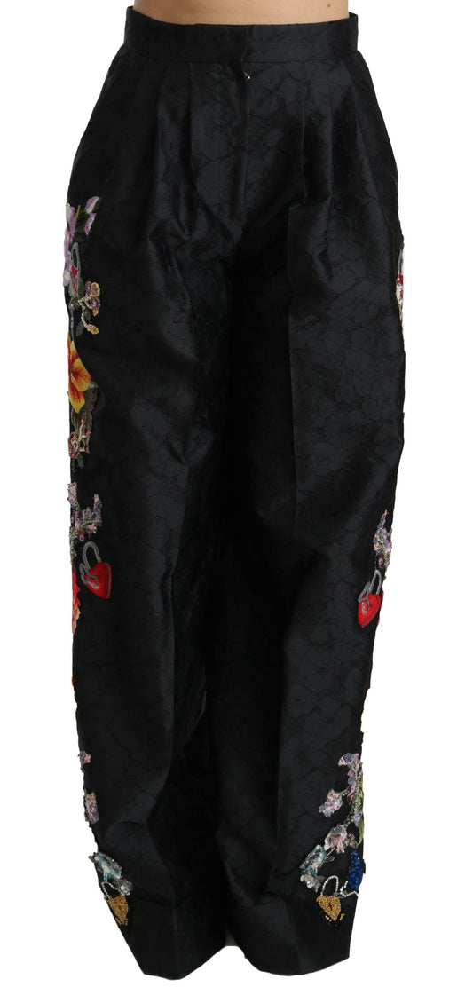 Dolce &amp; Gabbana Elegant high-waisted wide-leg trousers with floral pattern