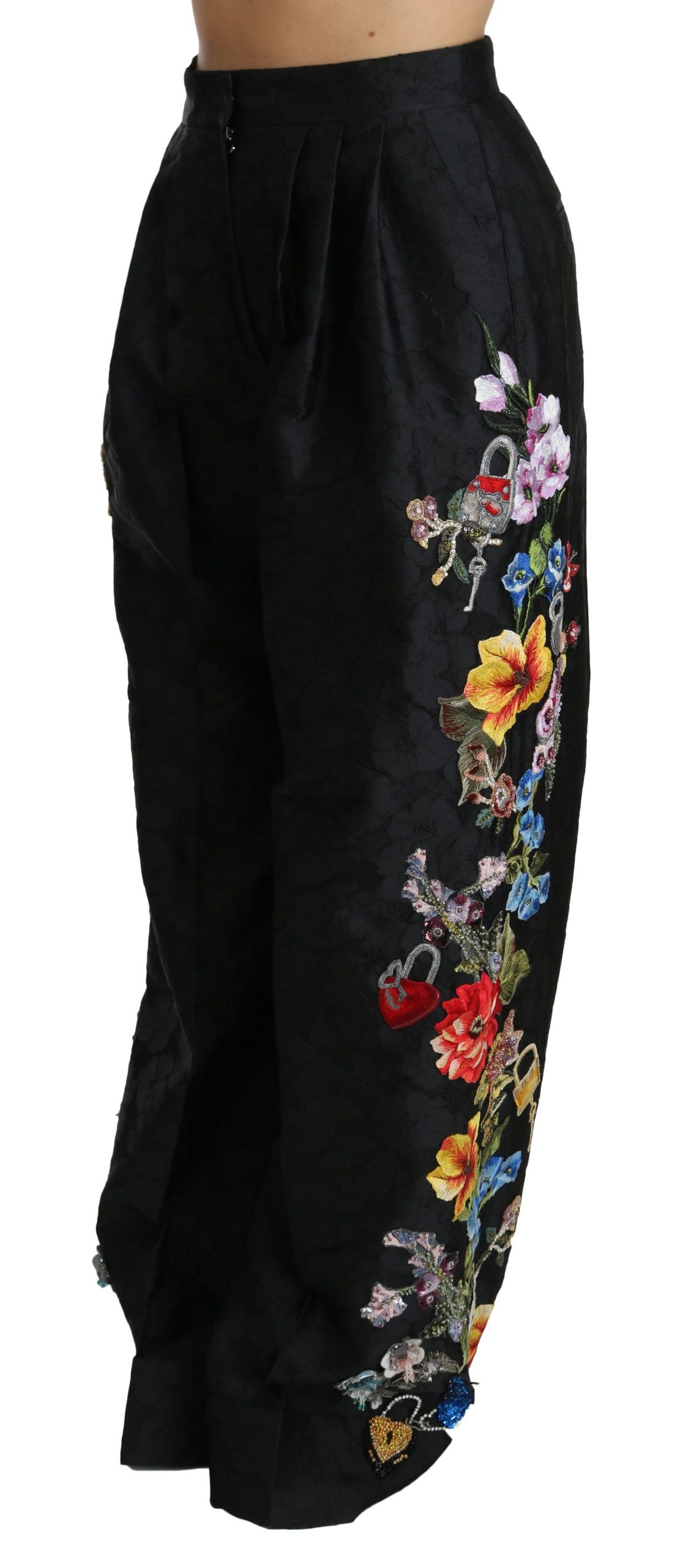 Dolce &amp; Gabbana Elegant high-waisted wide-leg trousers with floral pattern