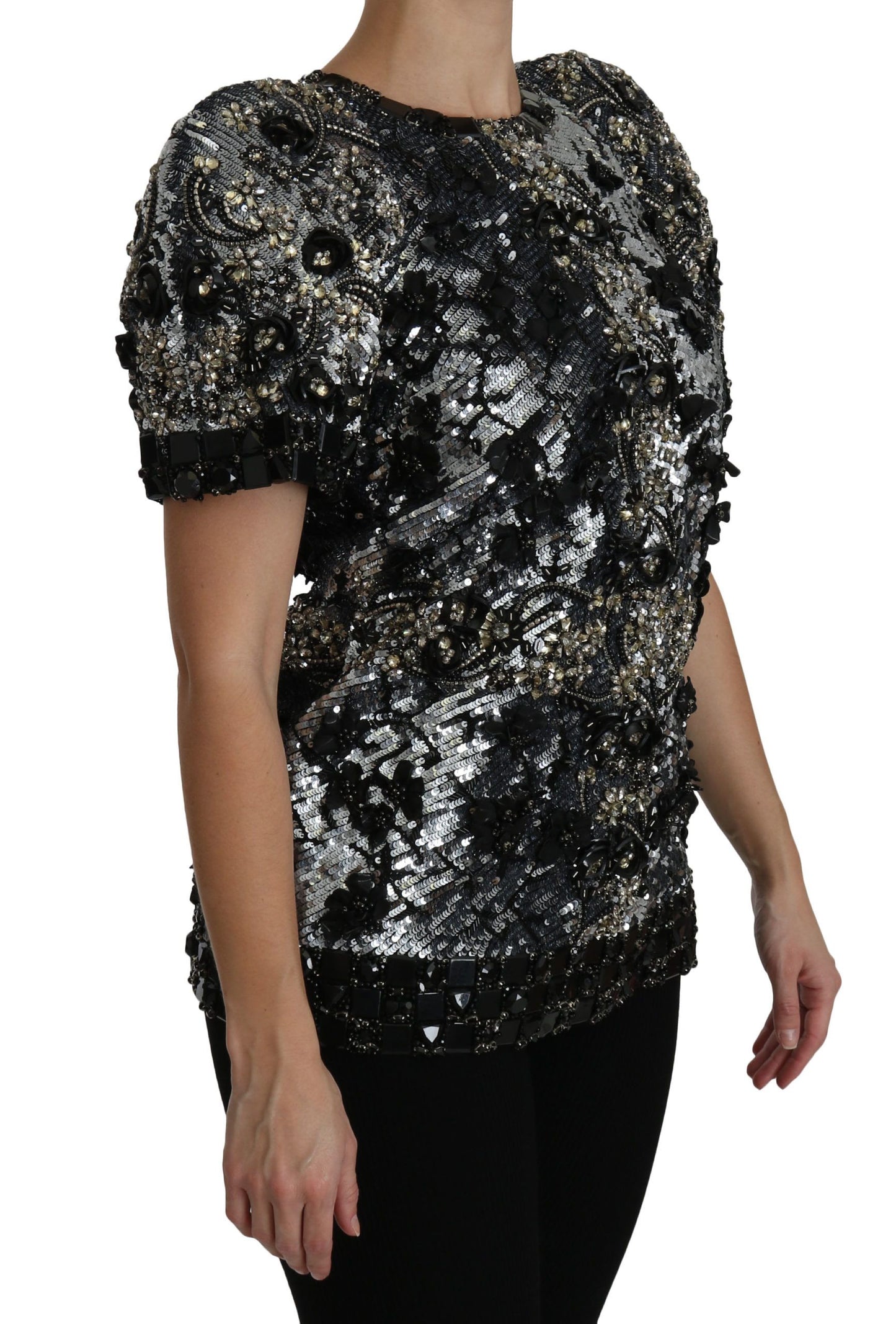 Dolce &amp; Gabbana sequined crystal-embellished round-neck top