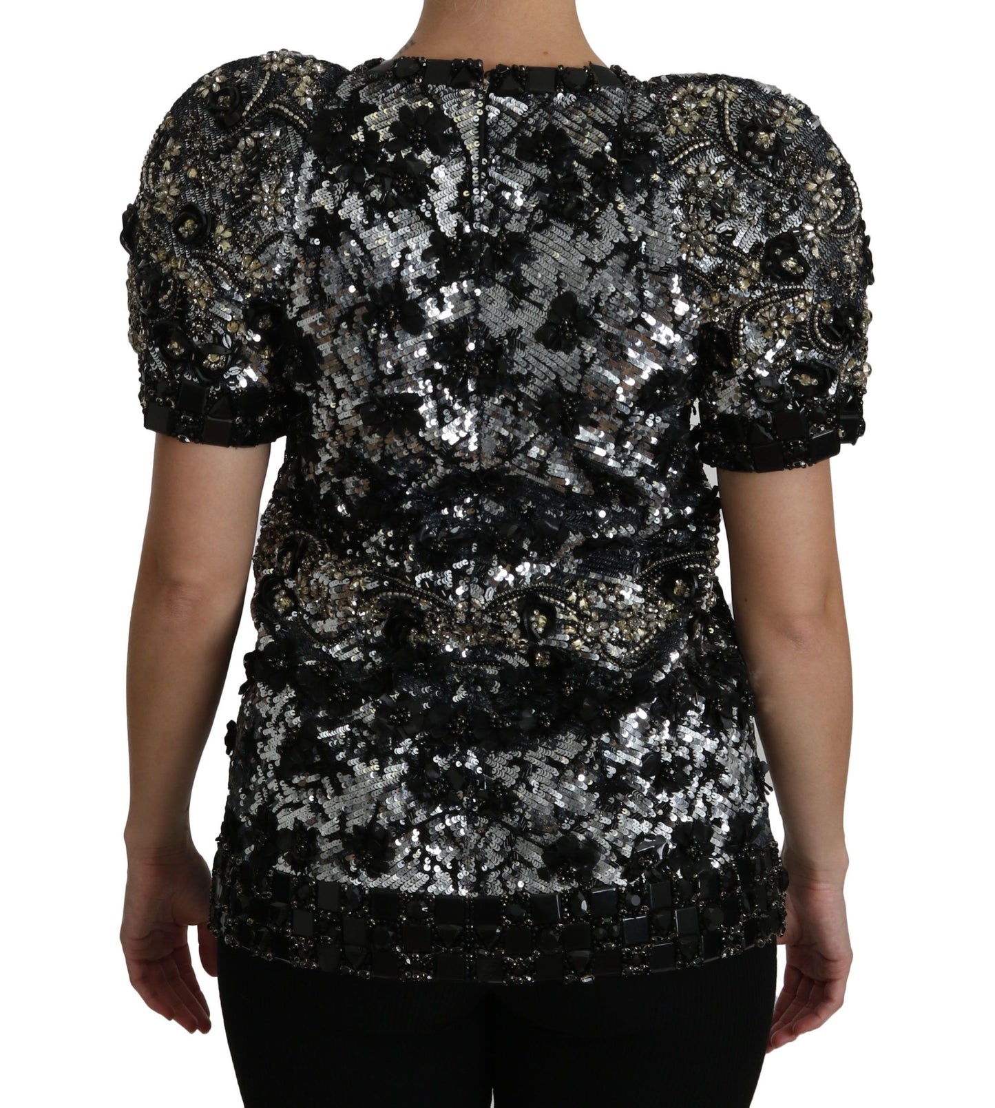 Dolce &amp; Gabbana sequined crystal-embellished round-neck top