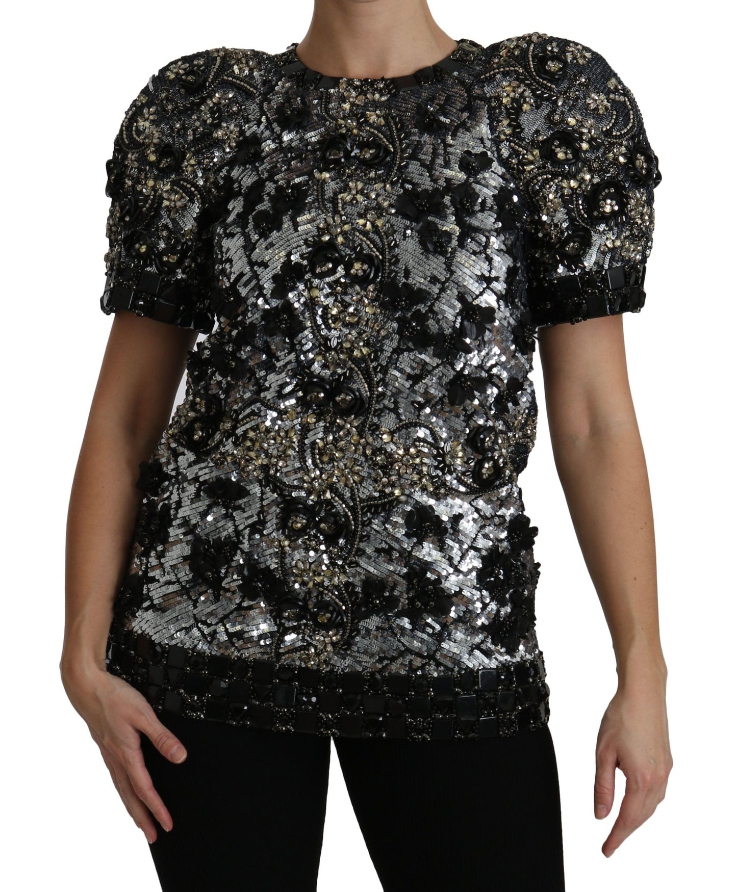 Dolce &amp; Gabbana sequined crystal-embellished round-neck top