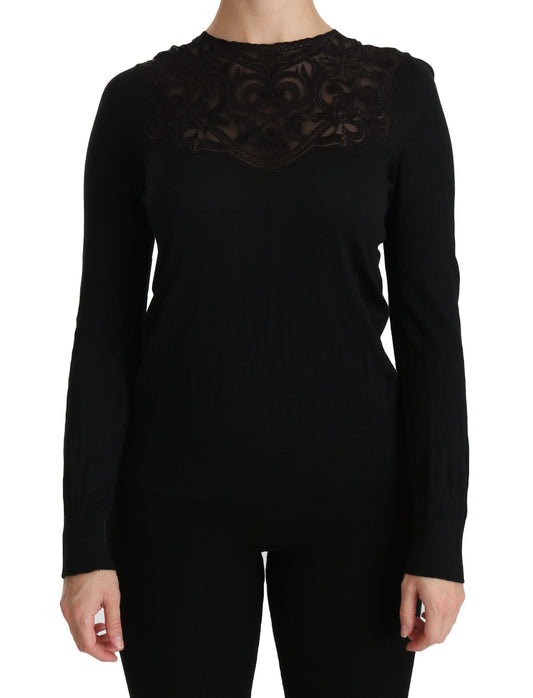 Dolce &amp; Gabbana Elegant black silk blend blouse with lace