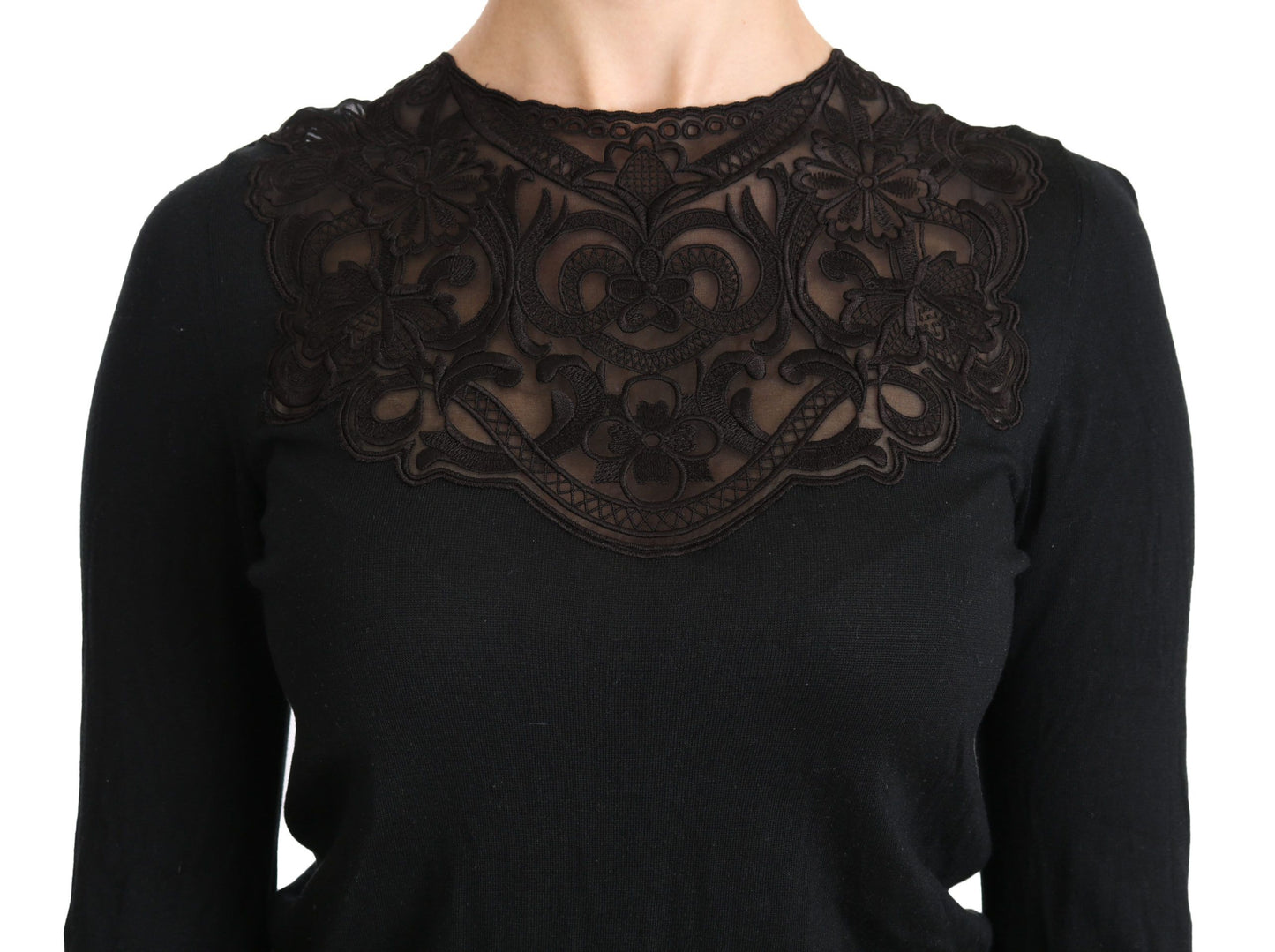 Dolce &amp; Gabbana Elegant black silk blend blouse with lace