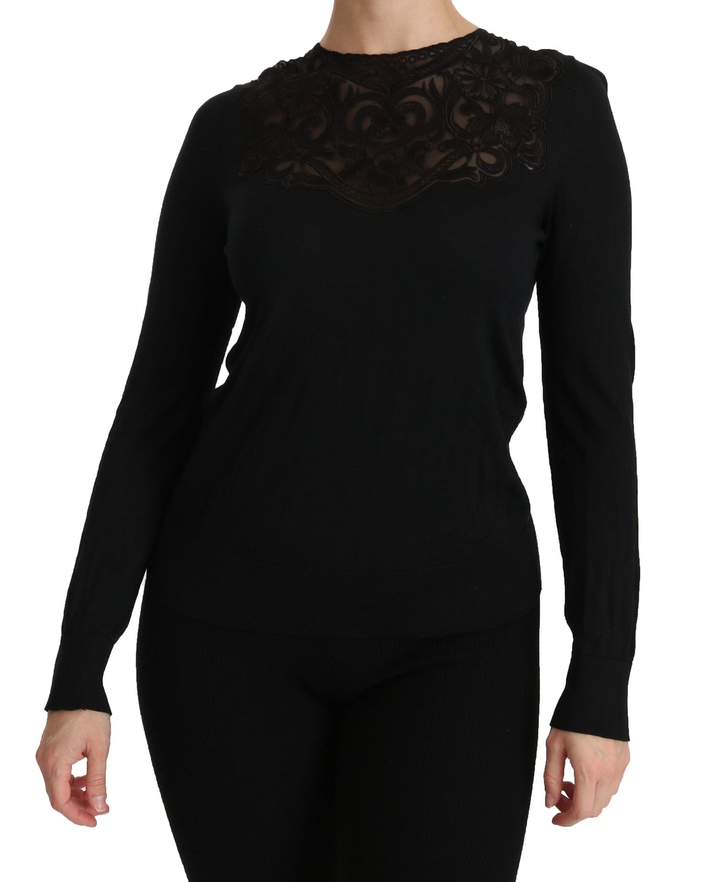 Dolce &amp; Gabbana Elegant black silk blend blouse with lace