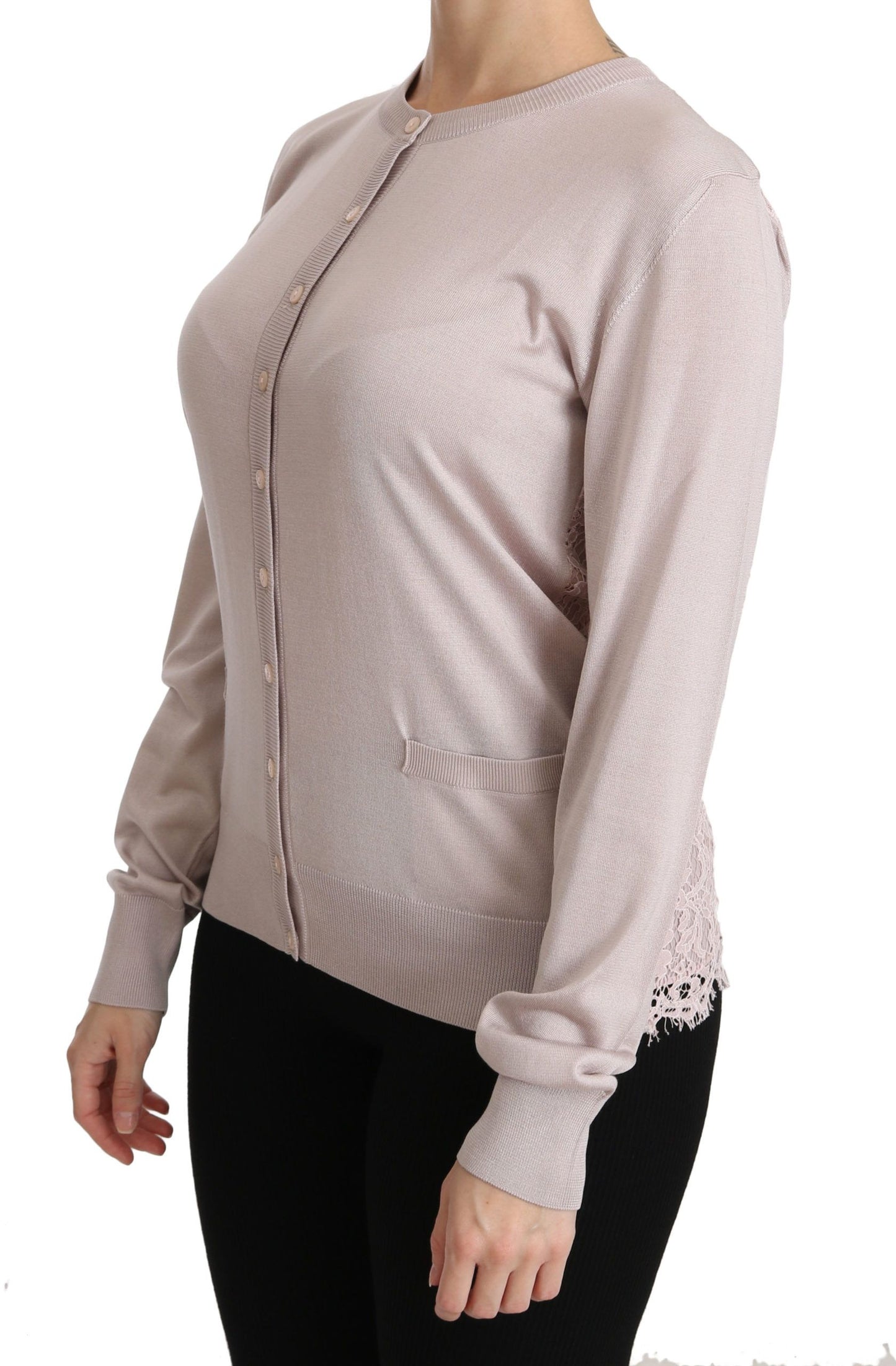 Dolce &amp; Gabbana pink silk blend round neck cardigan