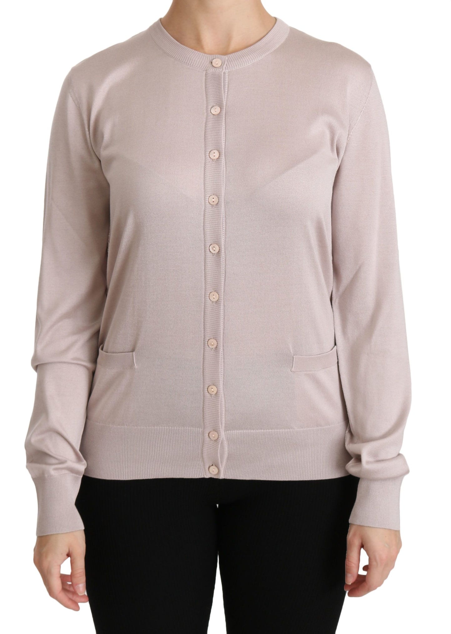 Dolce &amp; Gabbana pink silk blend round neck cardigan