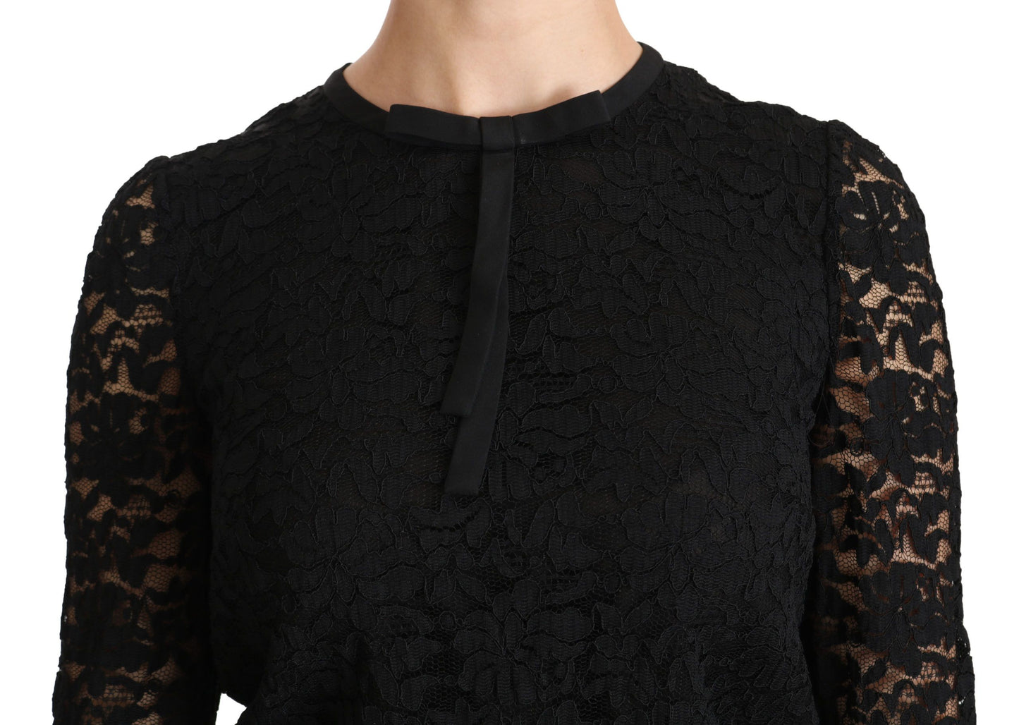 Dolce &amp; Gabbana Elegant Black Round Neck Lace Blouse