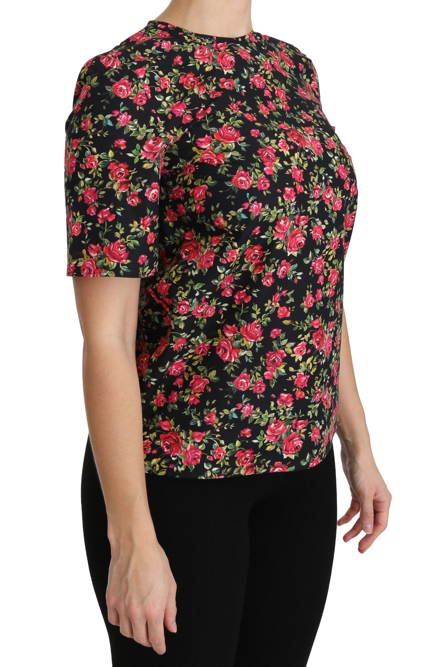 Dolce &amp; Gabbana Elegant Black Floral Round Neck Top