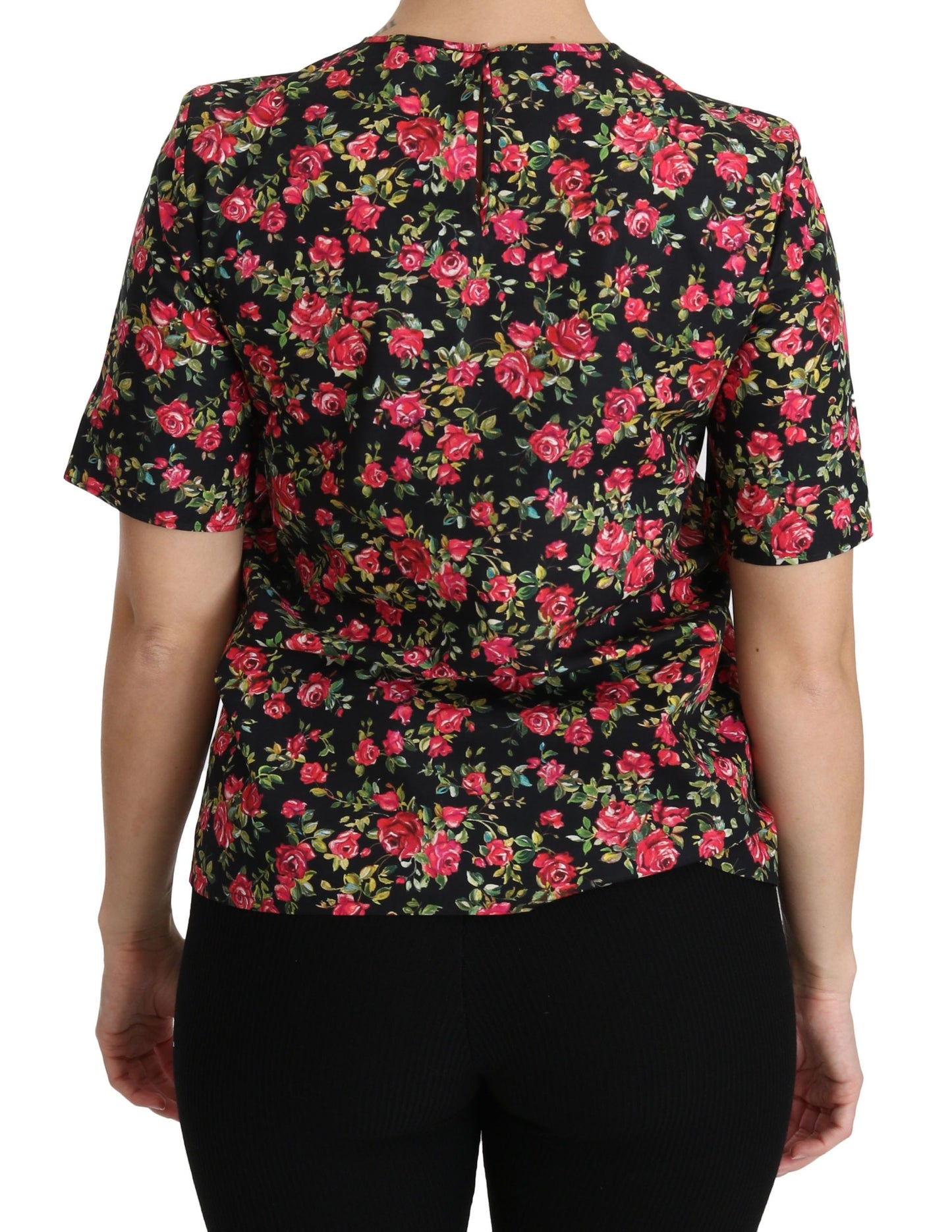 Dolce &amp; Gabbana Elegant Black Floral Round Neck Top