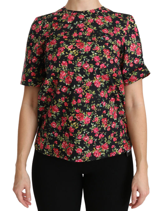 Dolce & Gabbana Elegantes Schwarzes Floral Rundhalsausschnitt Top