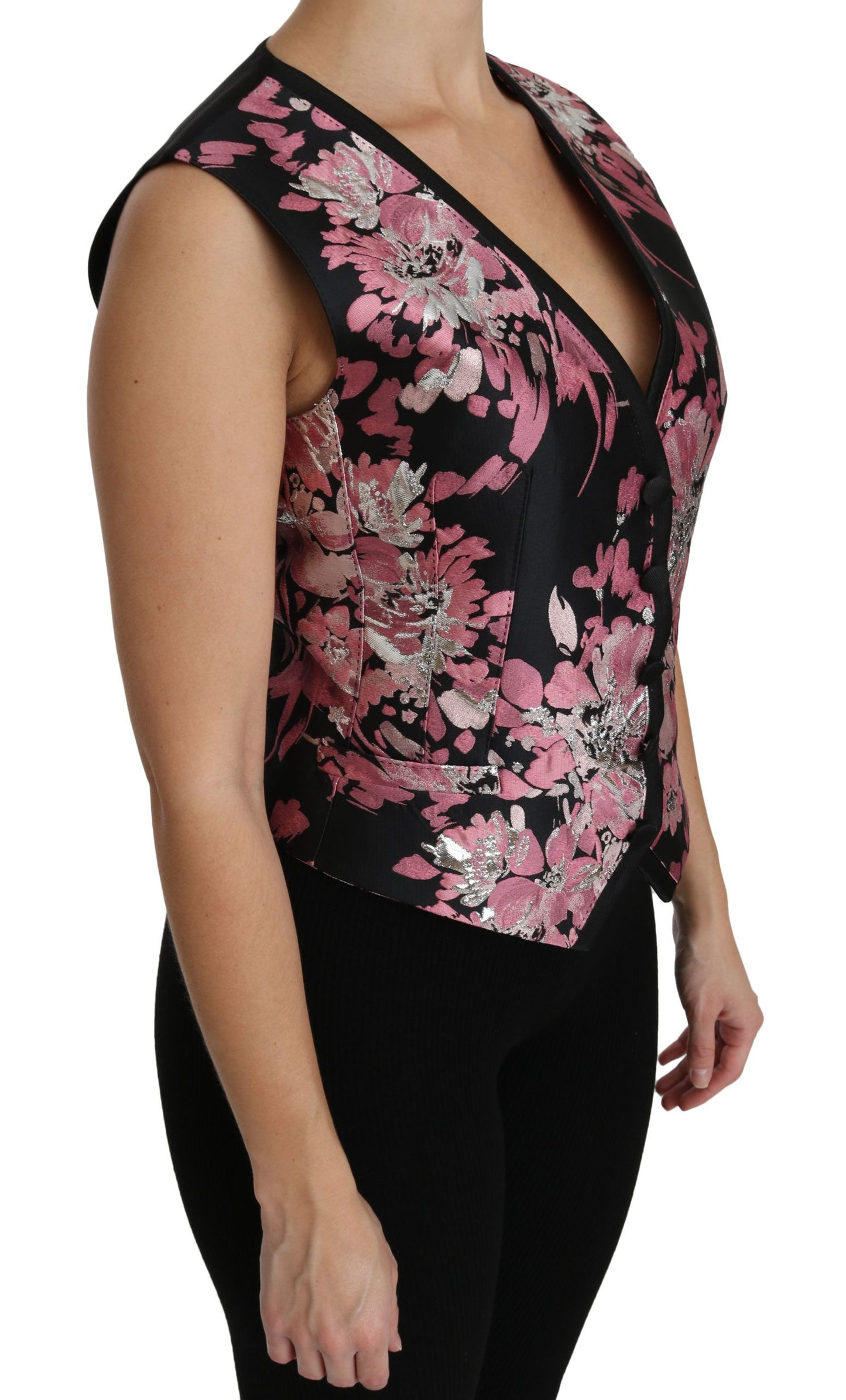 Dolce &amp; Gabbana Elegant brocade top with floral pattern and deep neckline