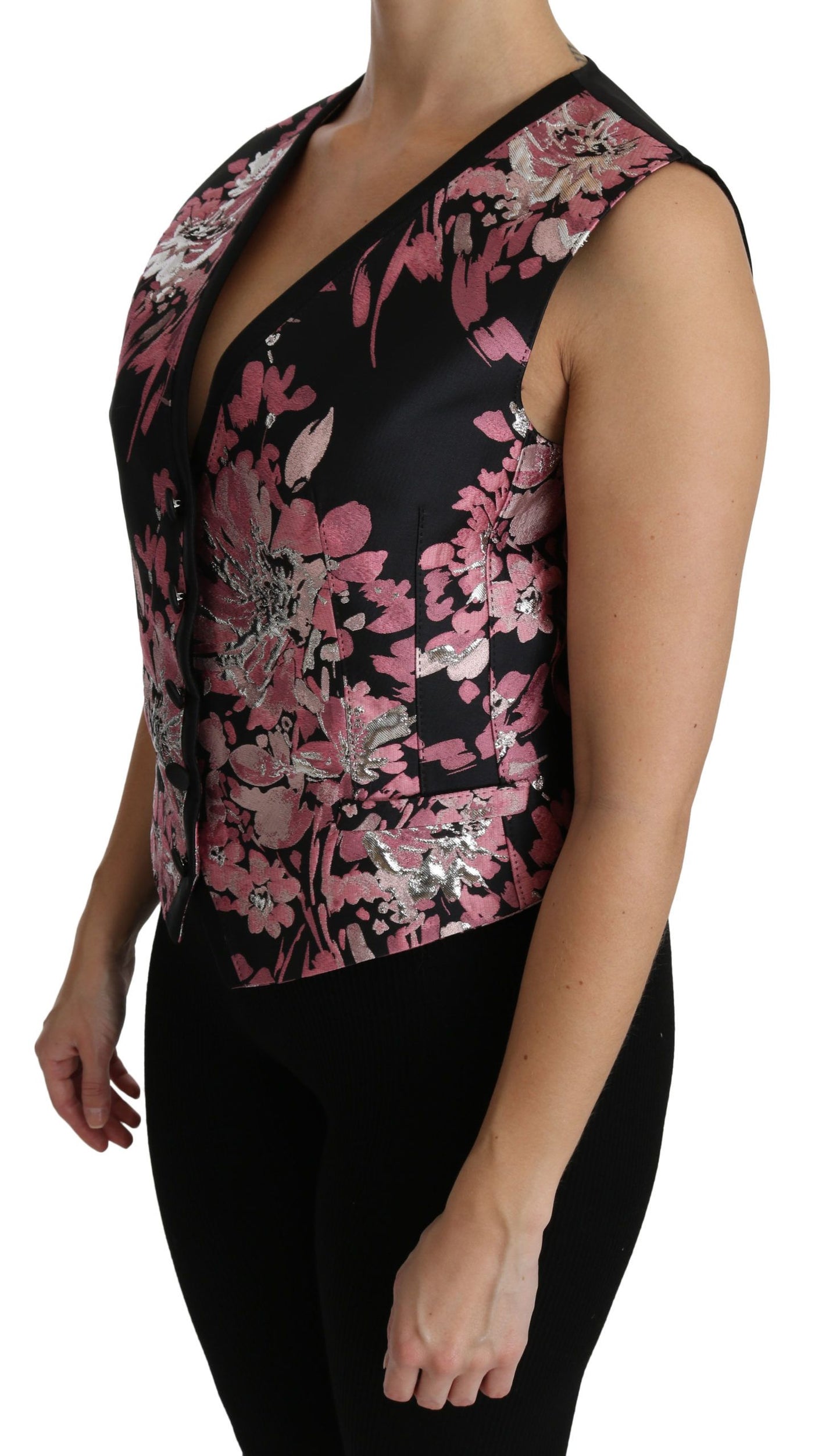 Dolce &amp; Gabbana Elegant brocade top with floral pattern and deep neckline