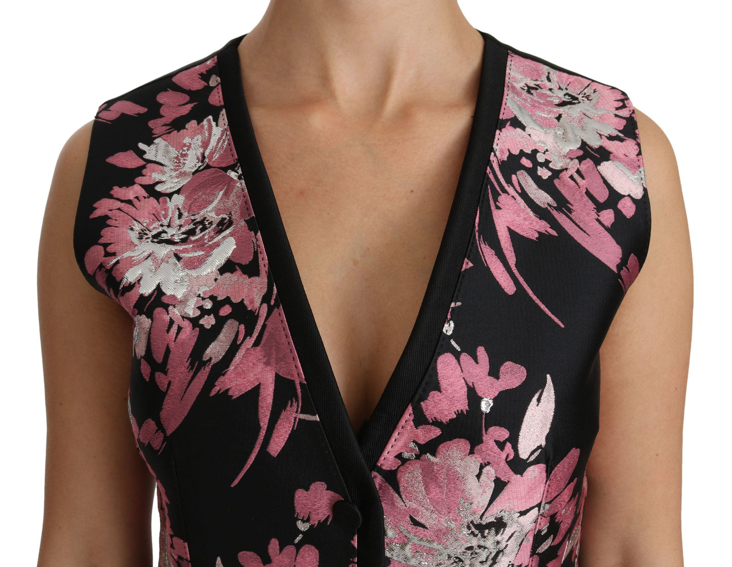 Dolce &amp; Gabbana Elegant brocade top with floral pattern and deep neckline