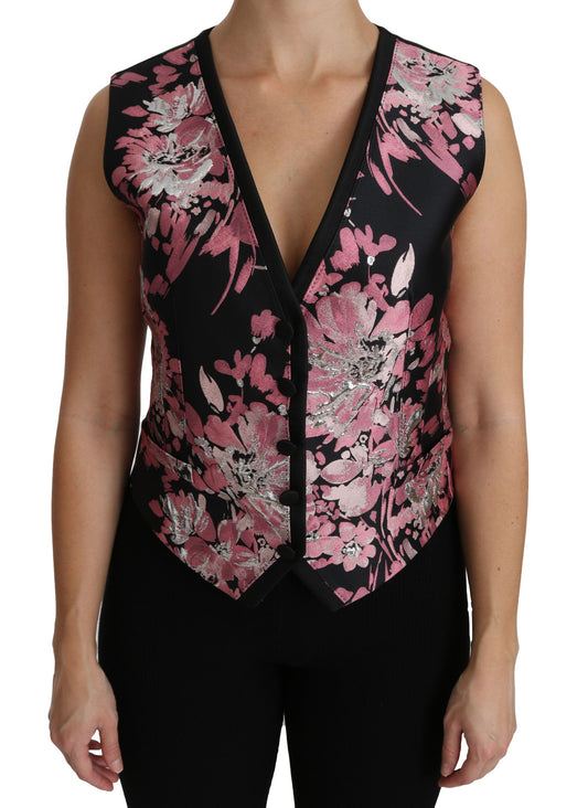 Dolce &amp; Gabbana Elegant brocade top with floral pattern and deep neckline