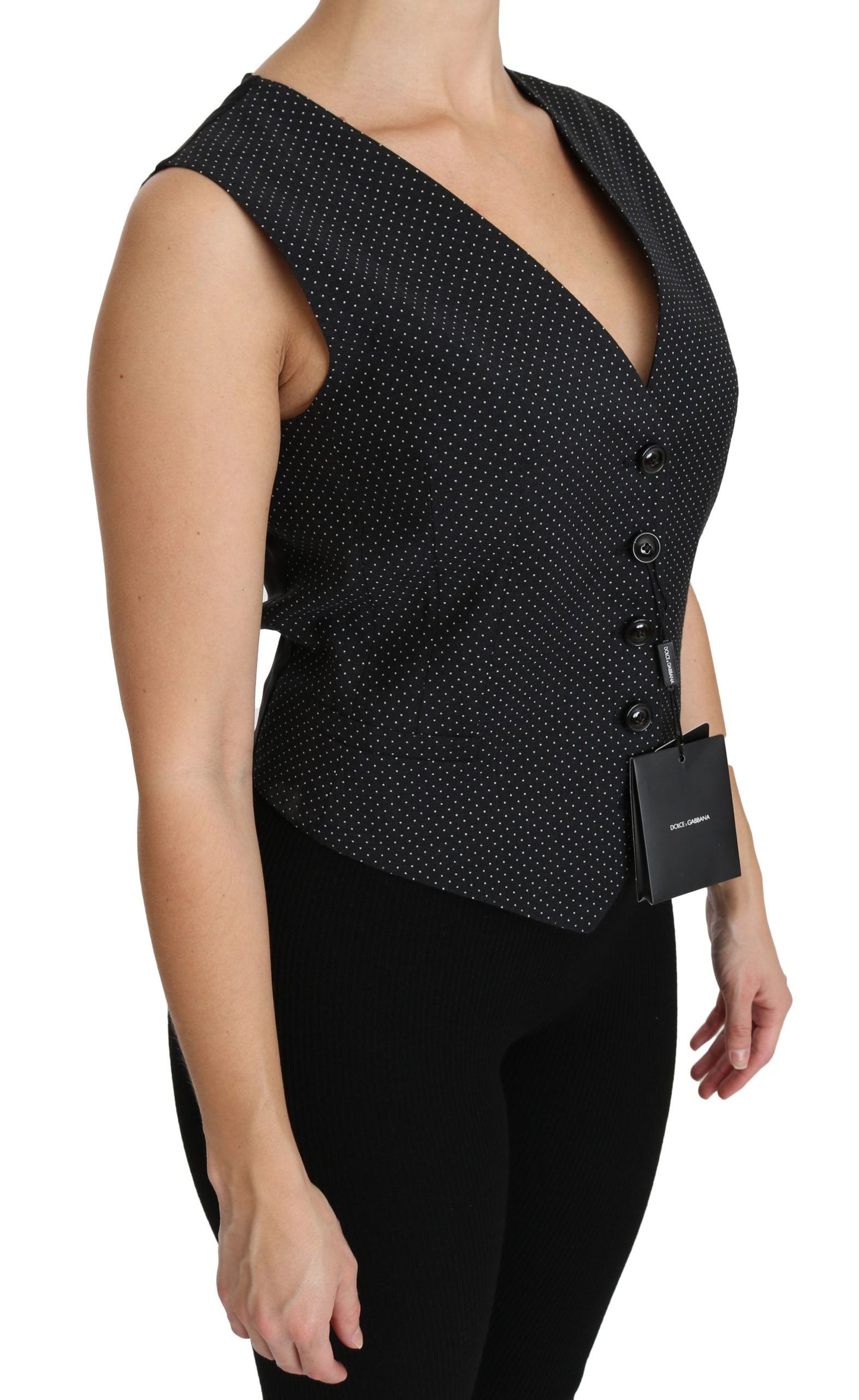 Dolce &amp; Gabbana Chic black polka dot wool blend sleeveless vest