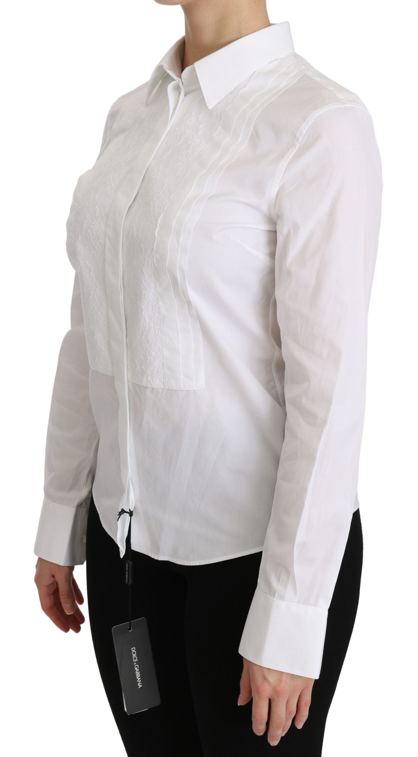 Dolce &amp; Gabbana Elegant long-sleeved polo shirt with collar in white