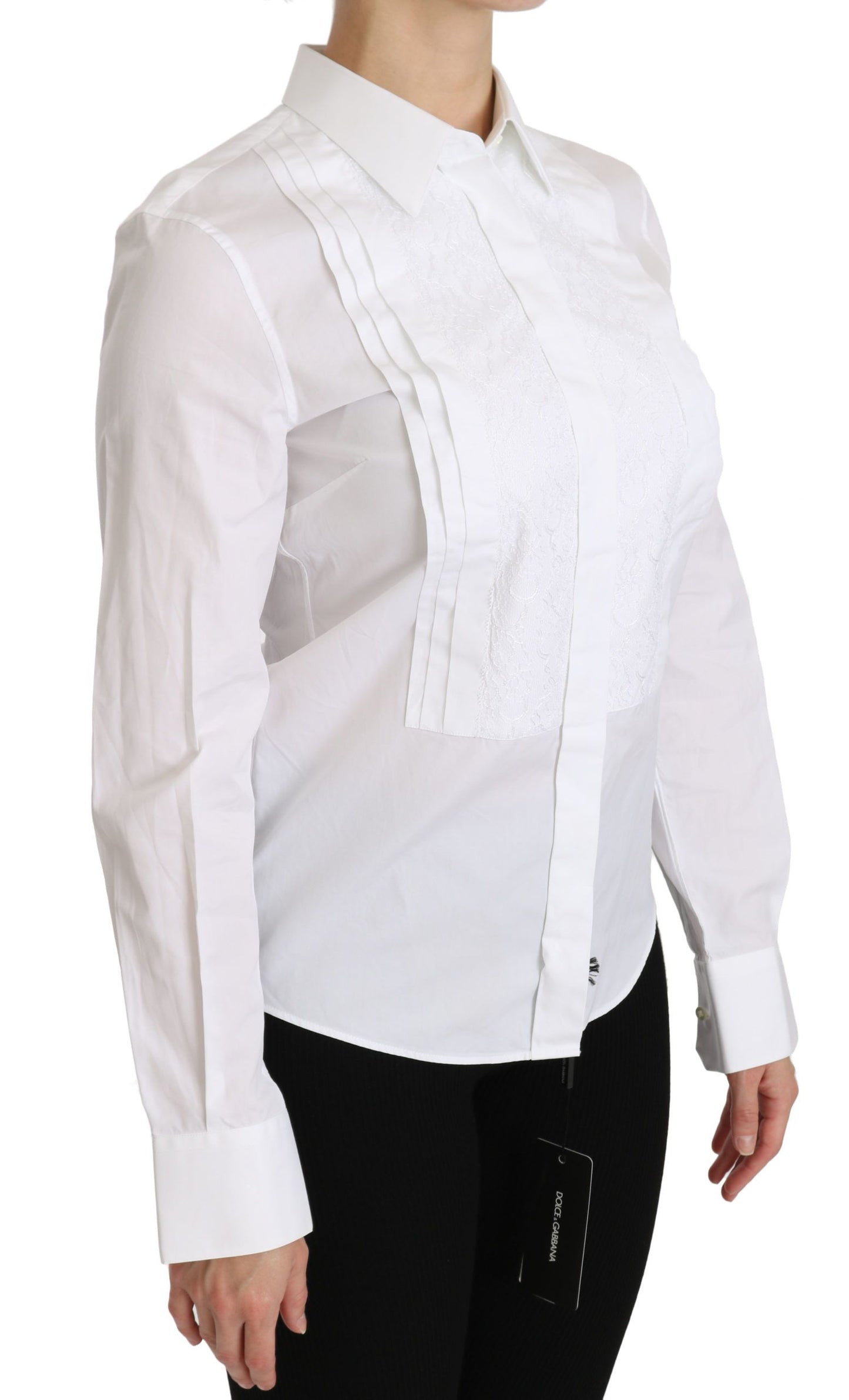 Dolce &amp; Gabbana Elegant long-sleeved polo shirt with collar in white