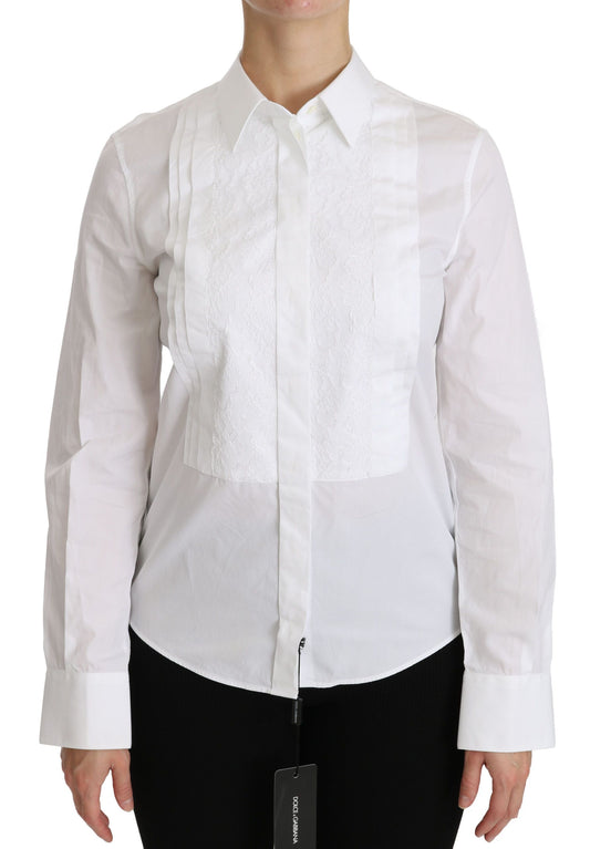 Dolce &amp; Gabbana Elegant long-sleeved polo shirt with collar in white