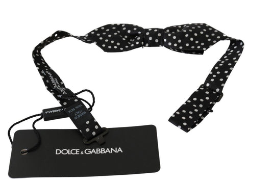 Dolce & Gabbana Elegante Schwarz gepunktete Seidenfliege