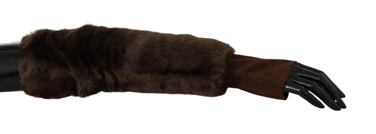 Dolce &amp; Gabbana Elegant brown fur and leather elbow length gloves