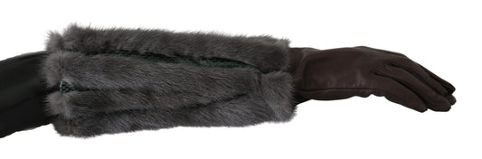 Dolce &amp; Gabbana Elegant Mid-Sleeve Leather Gloves in Brown