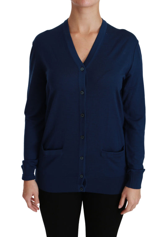 Dolce & Gabbana Eleganter Blauer Cardigan aus Schurwolle