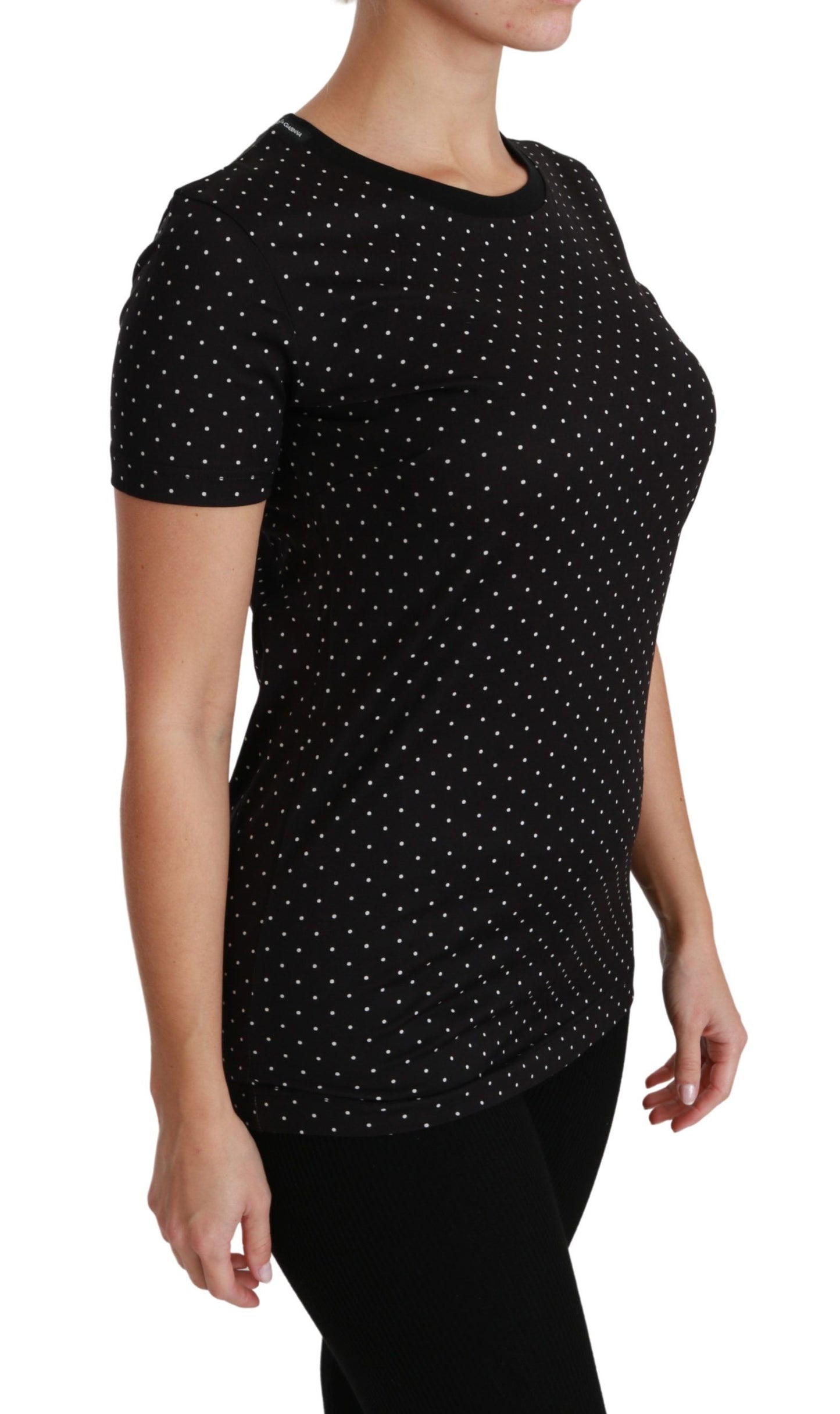 Dolce &amp; Gabbana Chic black polka dot cotton crew neck t-shirt