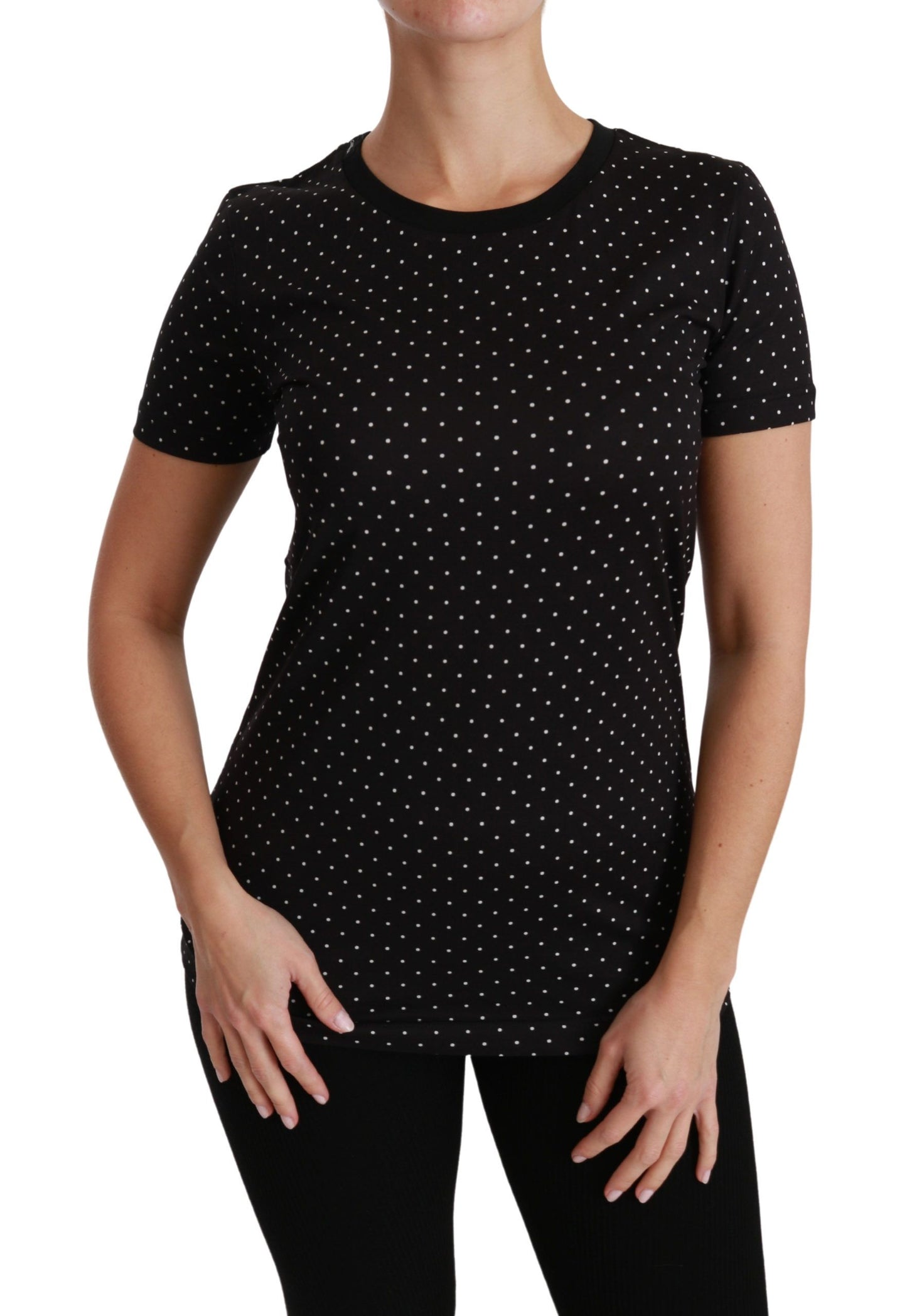 Dolce &amp; Gabbana Chic black polka dot cotton crew neck t-shirt