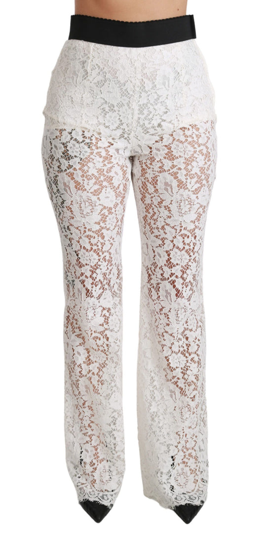 Dolce &amp; Gabbana Elegant white high-waisted lace trousers