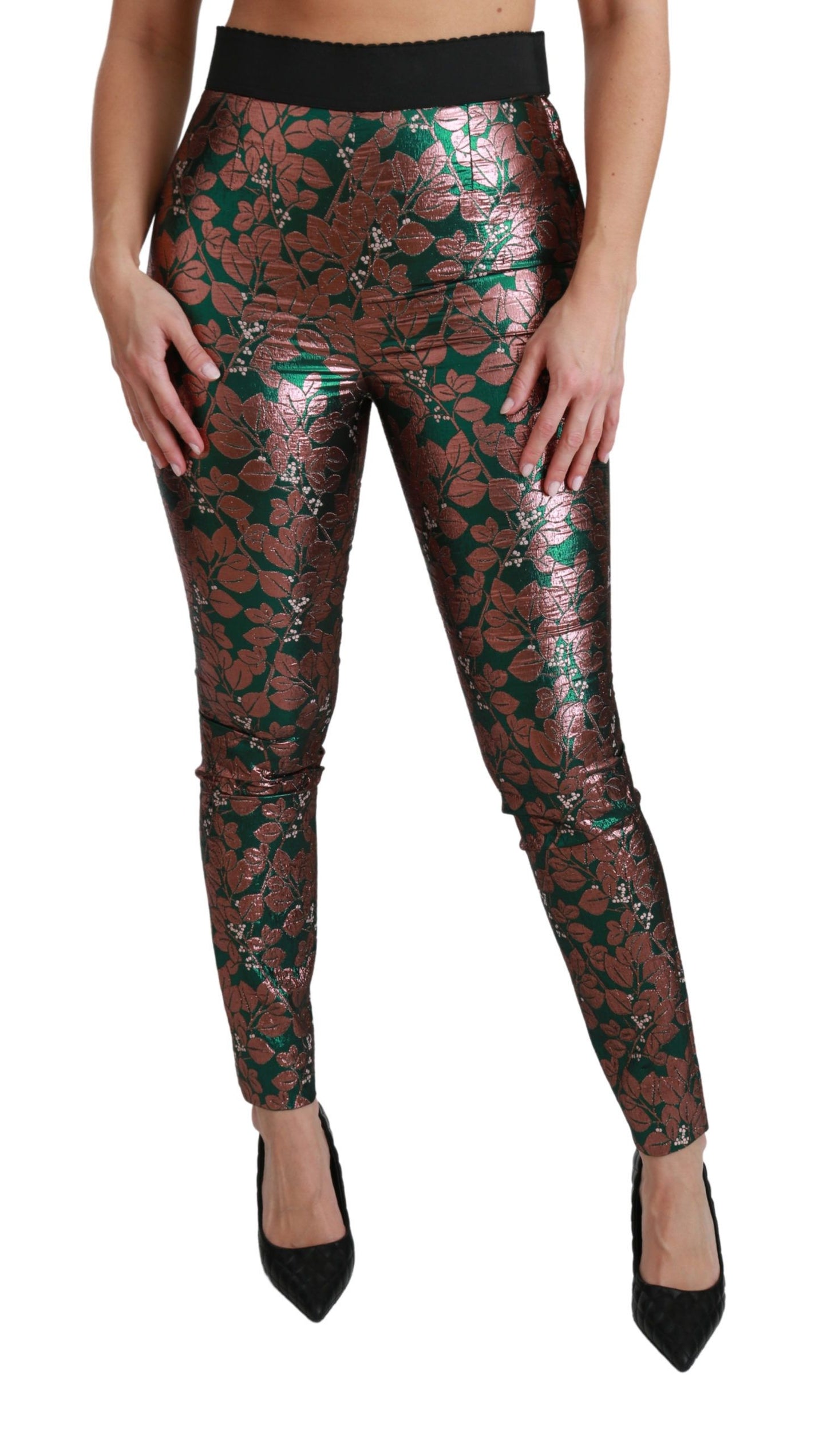 Dolce &amp; Gabbana Elegant Bronze Leaf Metallic Pants