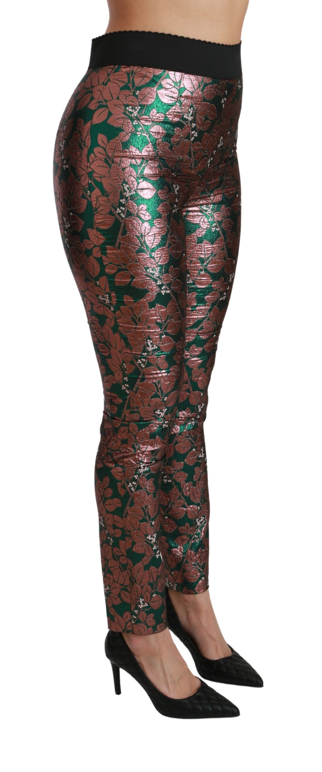 Dolce &amp; Gabbana Elegant Bronze Leaf Metallic Pants