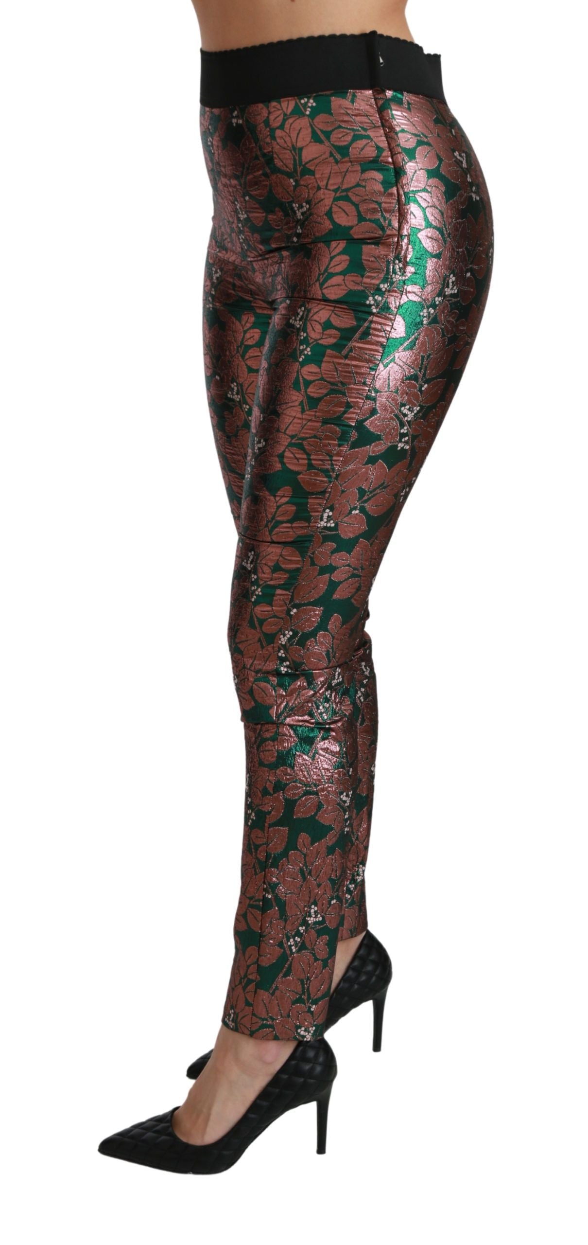 Dolce &amp; Gabbana Elegant Bronze Leaf Metallic Pants