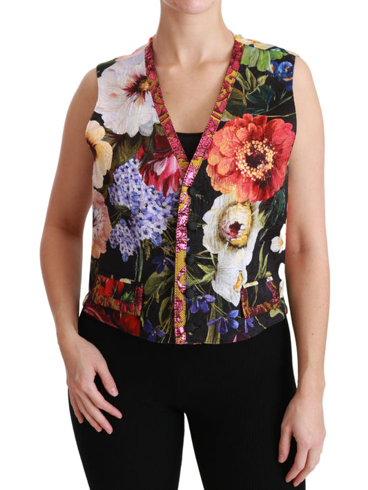 Dolce &amp; Gabbana sleeveless vest in colorful brocade with floral pattern