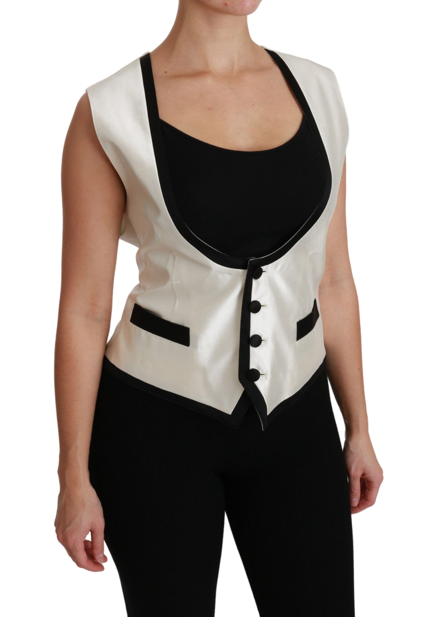 Dolce &amp; Gabbana Elegant sleeveless silk vest in black &amp; white