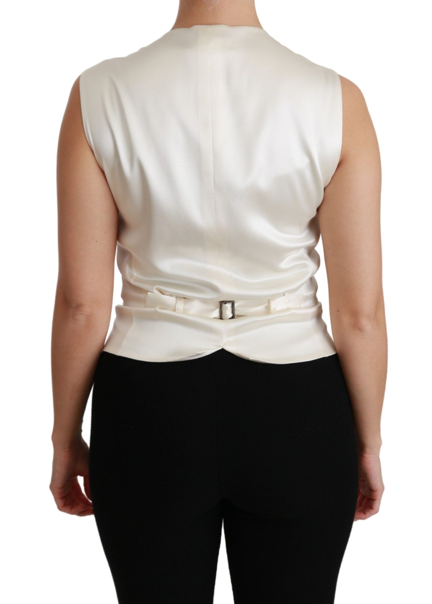 Dolce &amp; Gabbana Elegant sleeveless silk vest in black &amp; white