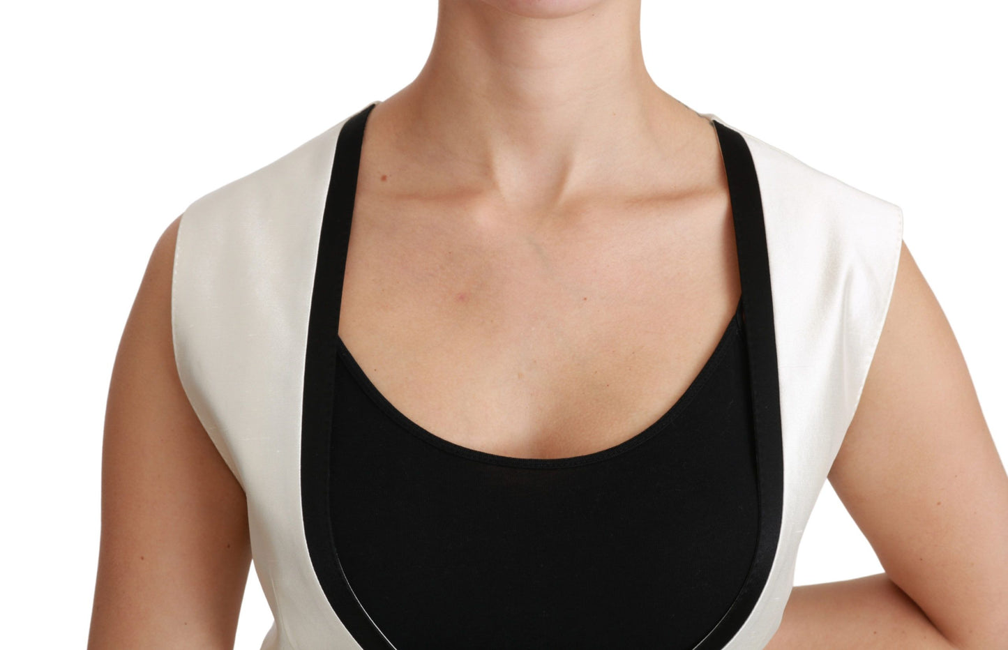 Dolce &amp; Gabbana Elegant sleeveless silk vest in black &amp; white