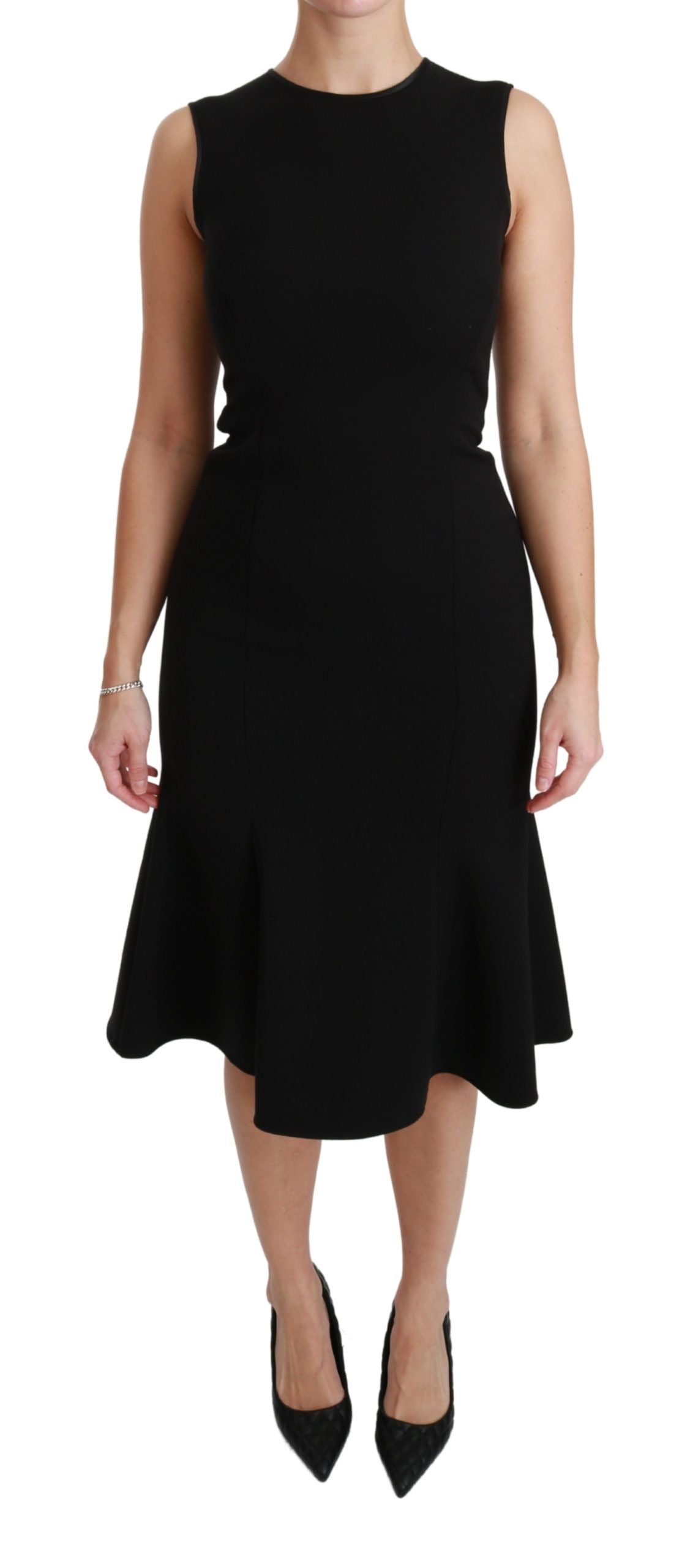 Dolce &amp; Gabbana Elegant Black Wool Blend Fit Flare Dress