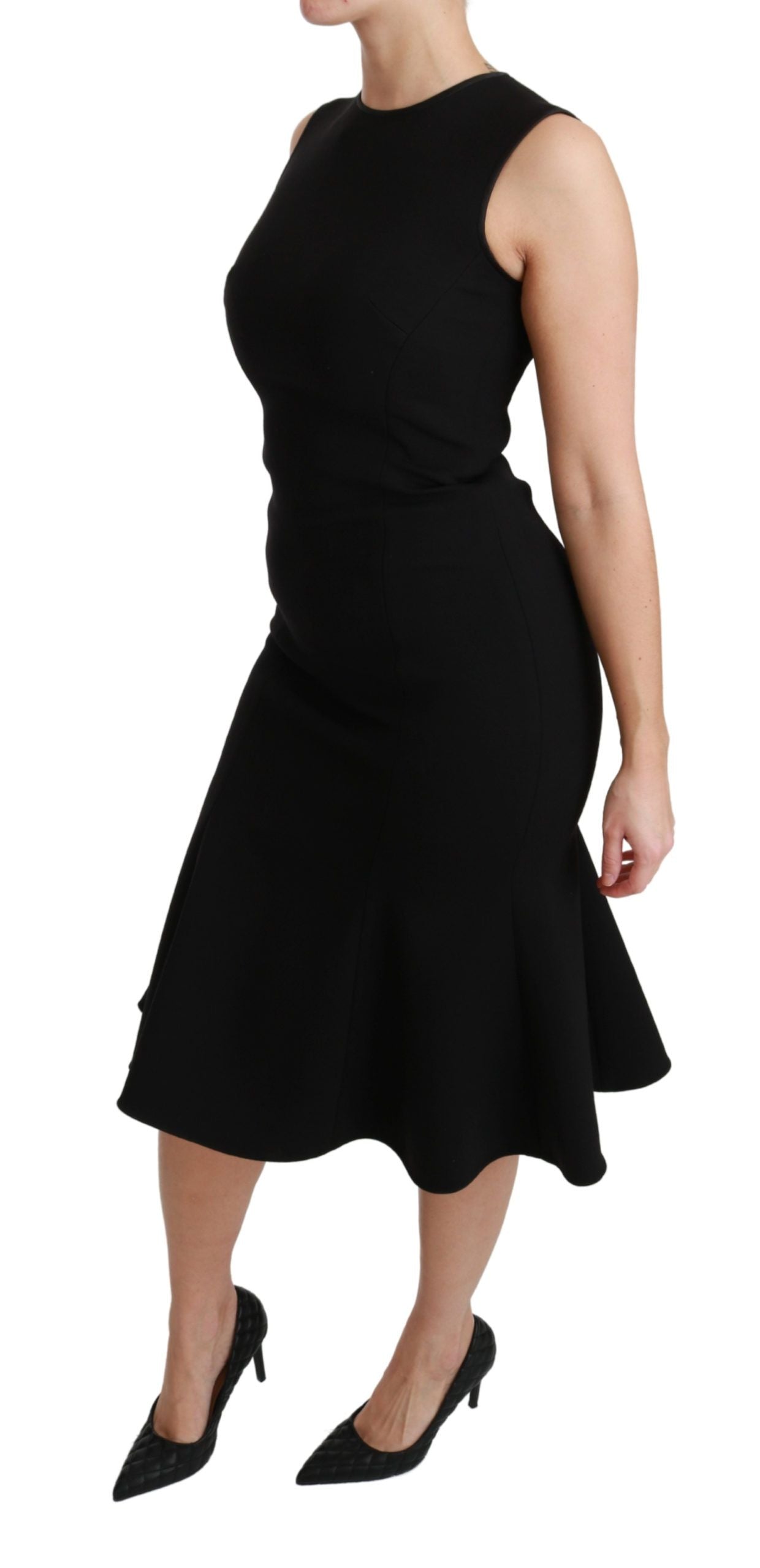 Dolce &amp; Gabbana Elegant Black Wool Blend Fit Flare Dress