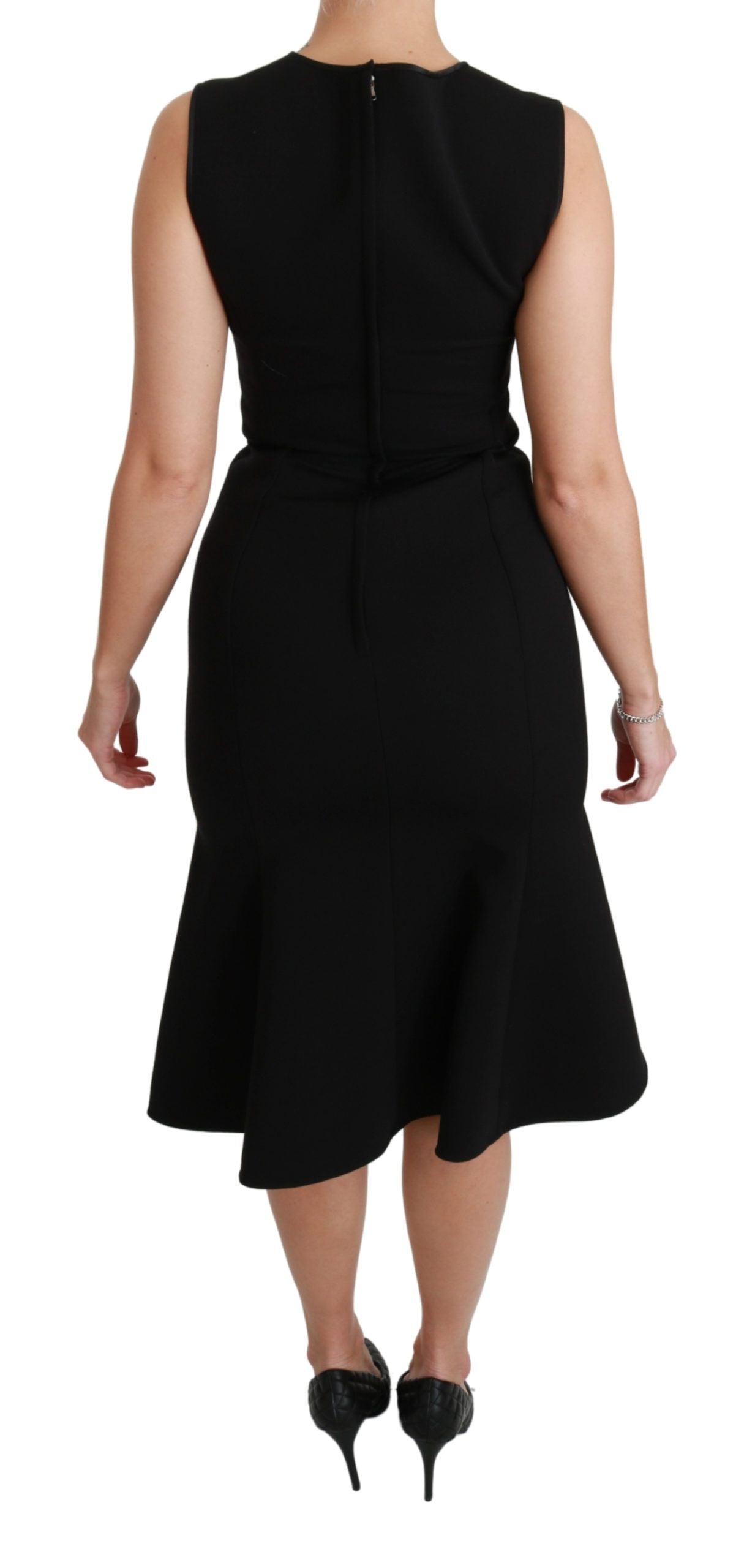 Dolce &amp; Gabbana Elegant Black Wool Blend Fit Flare Dress