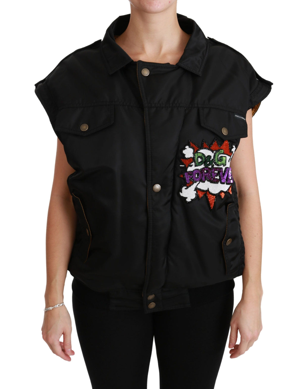 Dolce &amp; Gabbana Elegantti musta bomber-takki irrotettavalla reunuksella